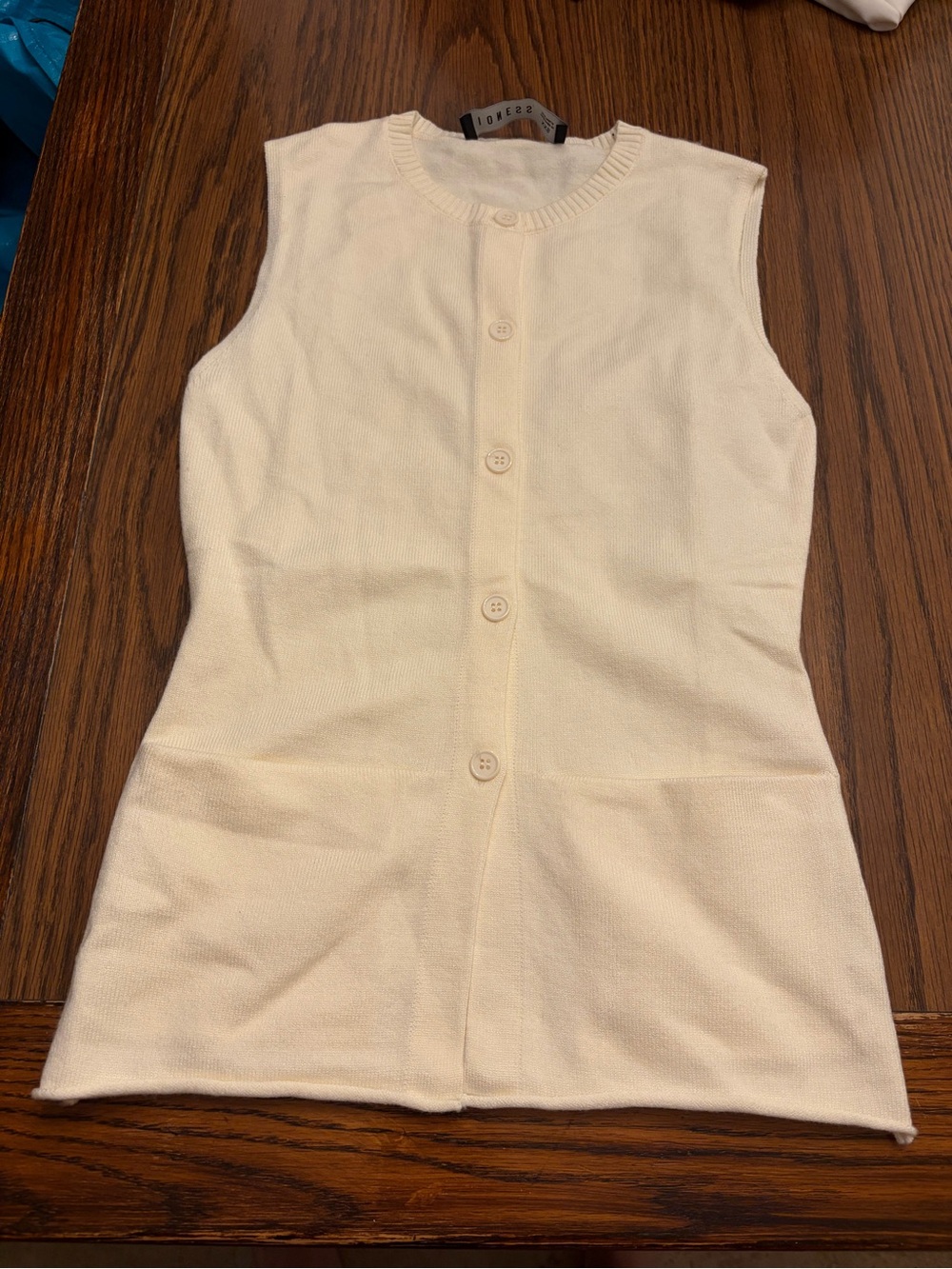 Lioness Cream Sleeveless Knit Shell with Button Trim